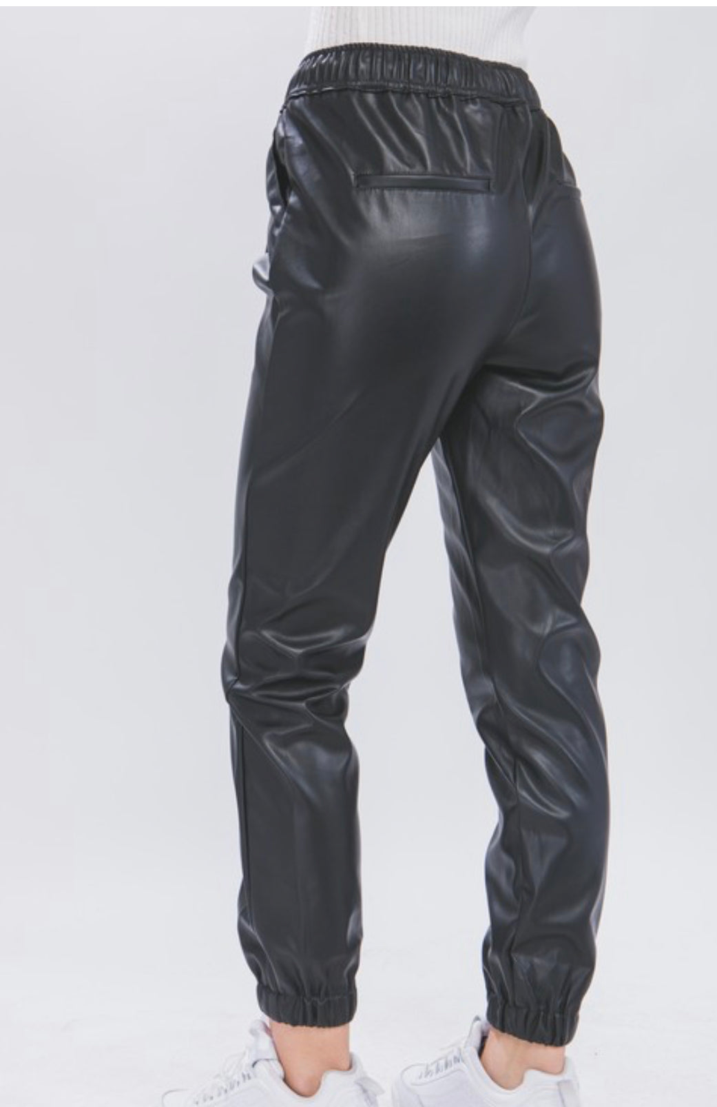 Black Faux Leather Joggers