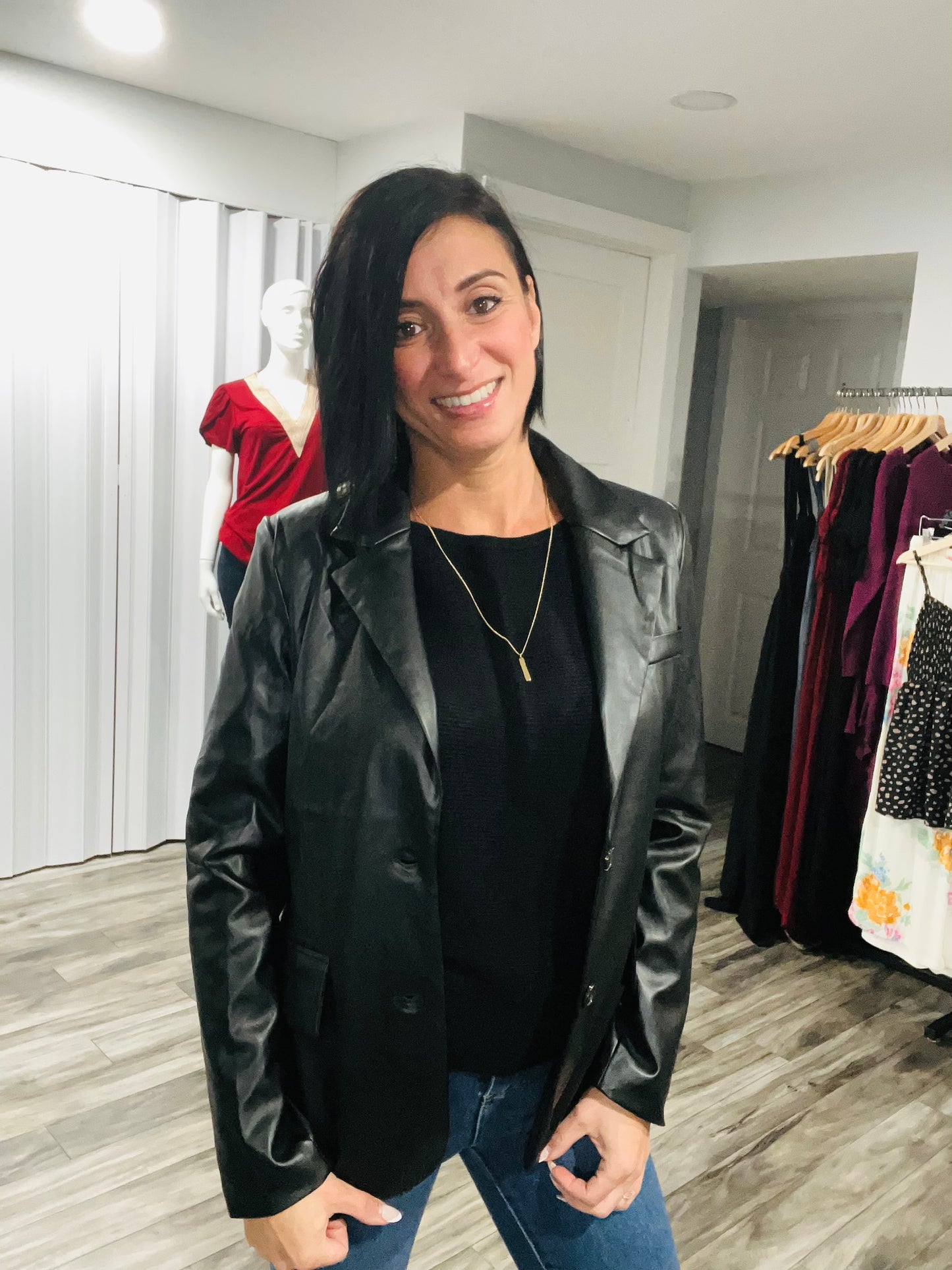 Black Faux Leather Blazer
