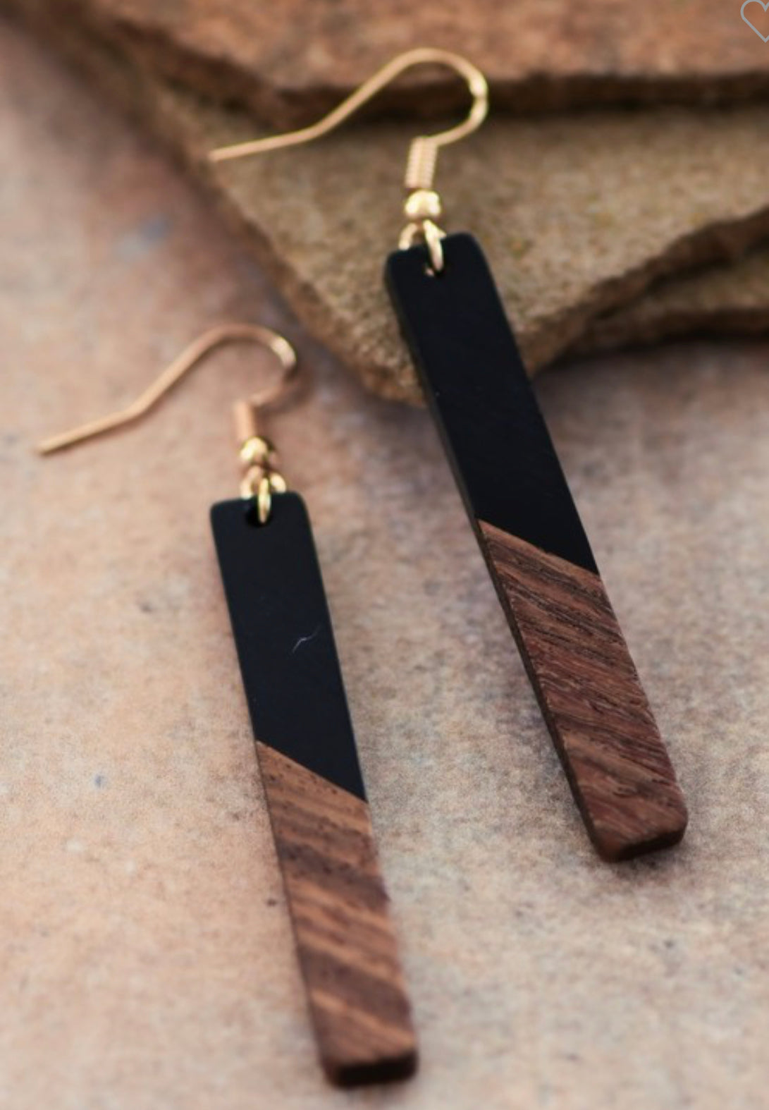 Resin Wooden Bar Earrings