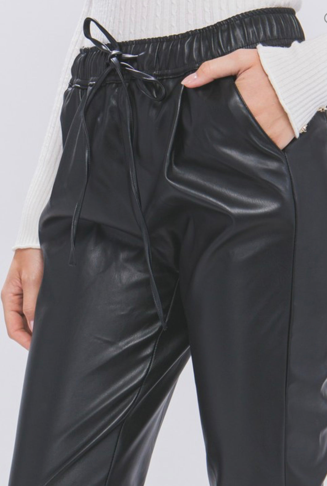 Black Faux Leather Joggers