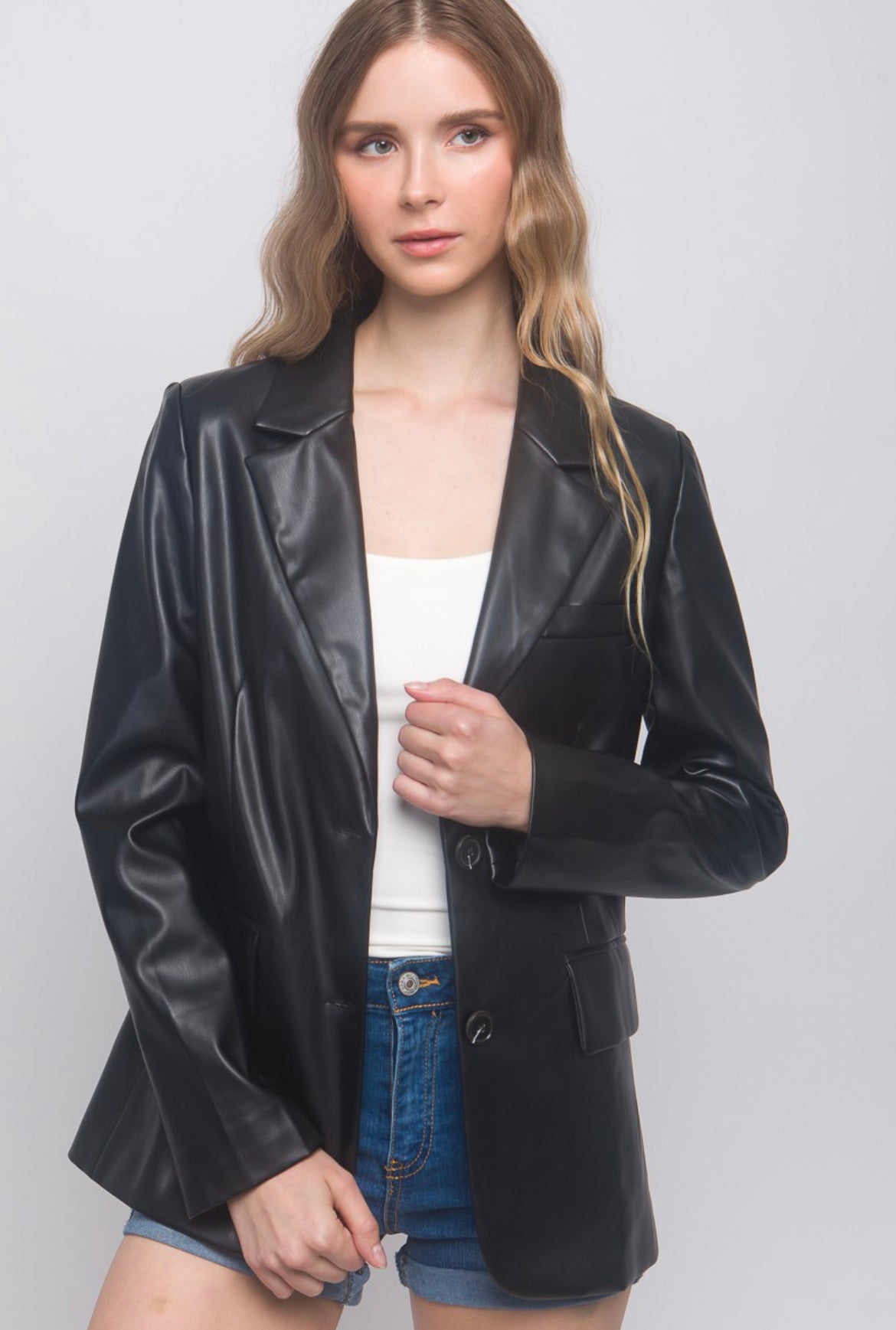 Black Faux Leather Blazer