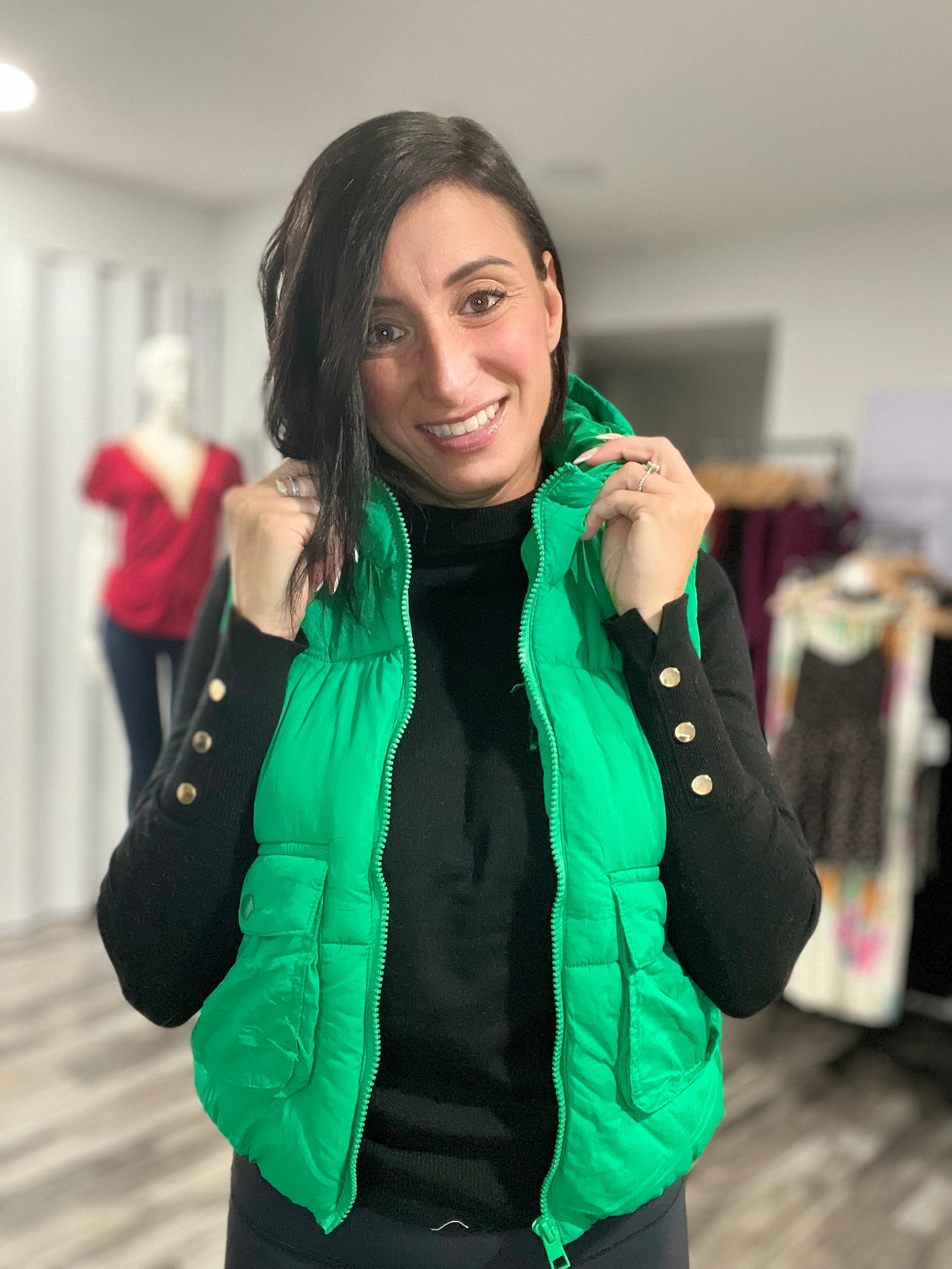 Green Puffer Vest – Diverse Boutiques