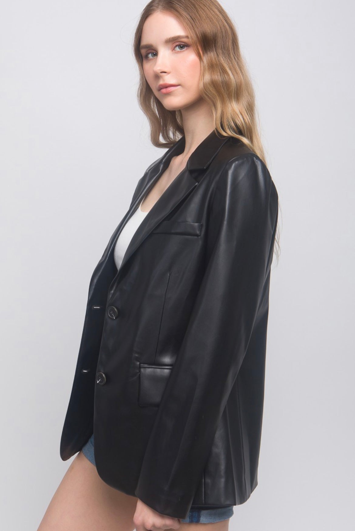 Black Faux Leather Blazer