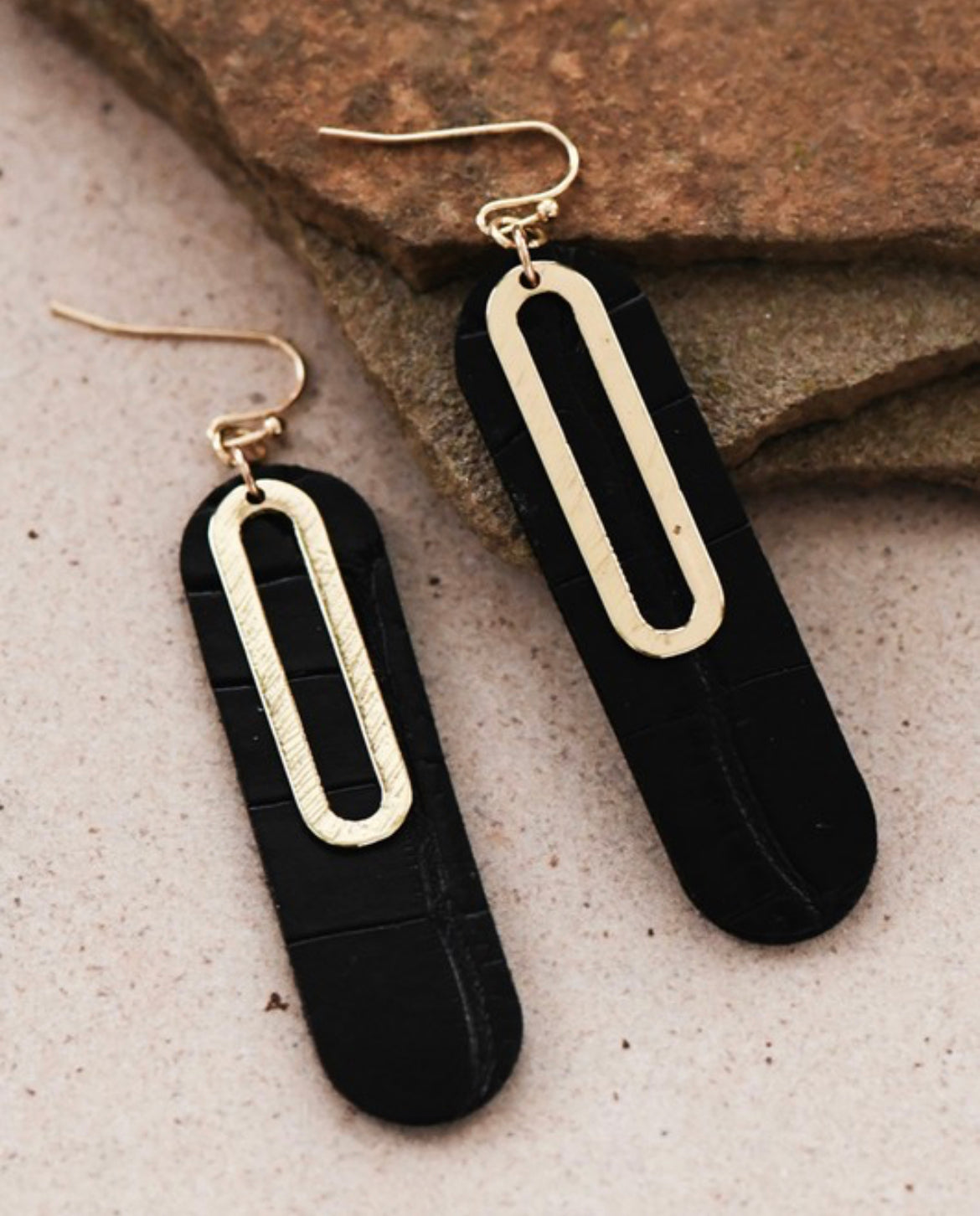 Boho Black Leather Drop Earrings