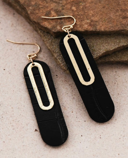 Boho Black Leather Drop Earrings