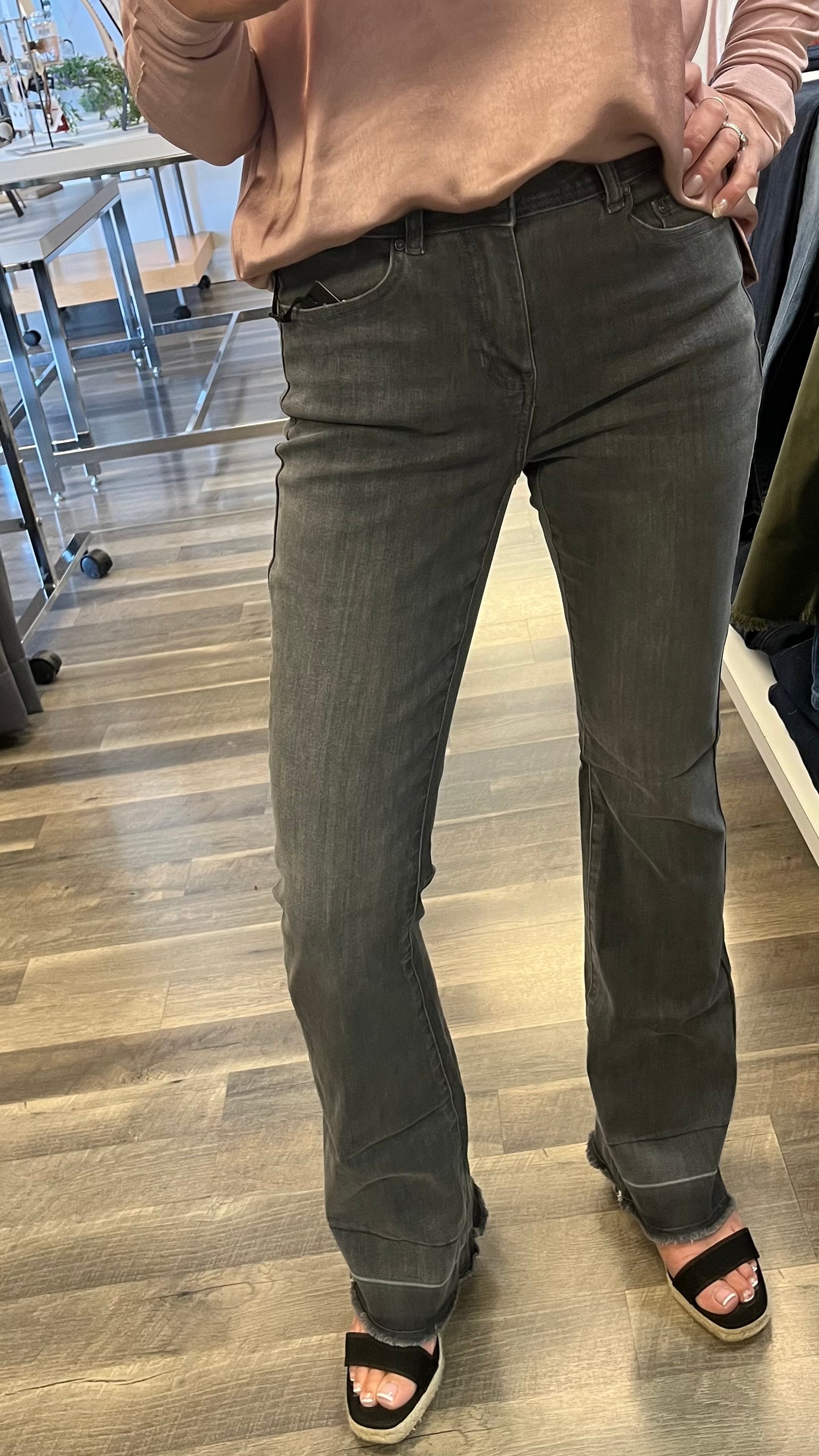 Charlie B-Contrast Cuff Flare Pant- Medium Gray
