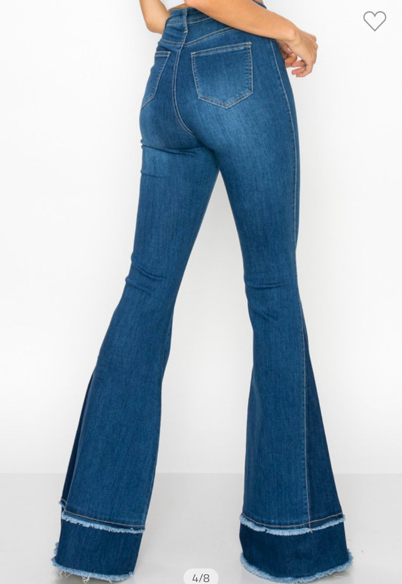 Dark Bell Bottom Jeans w/ Fray