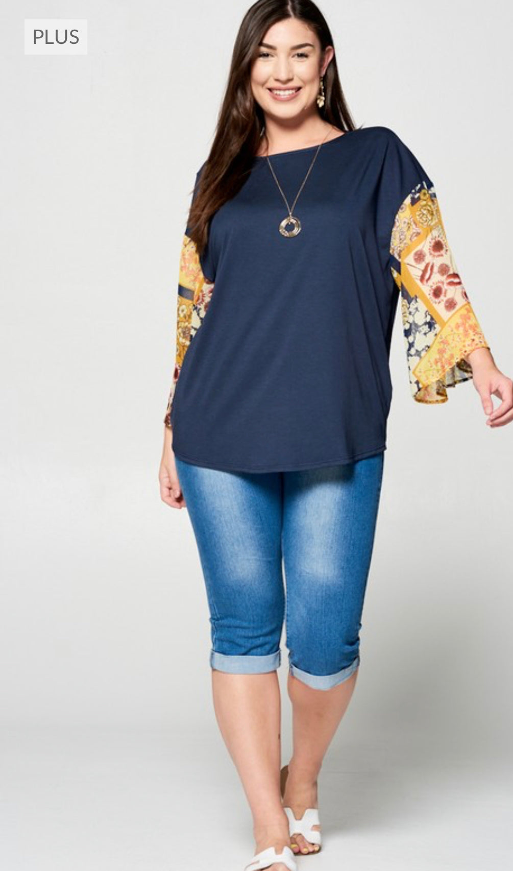 Navy/Mustard Top-Plus Size
