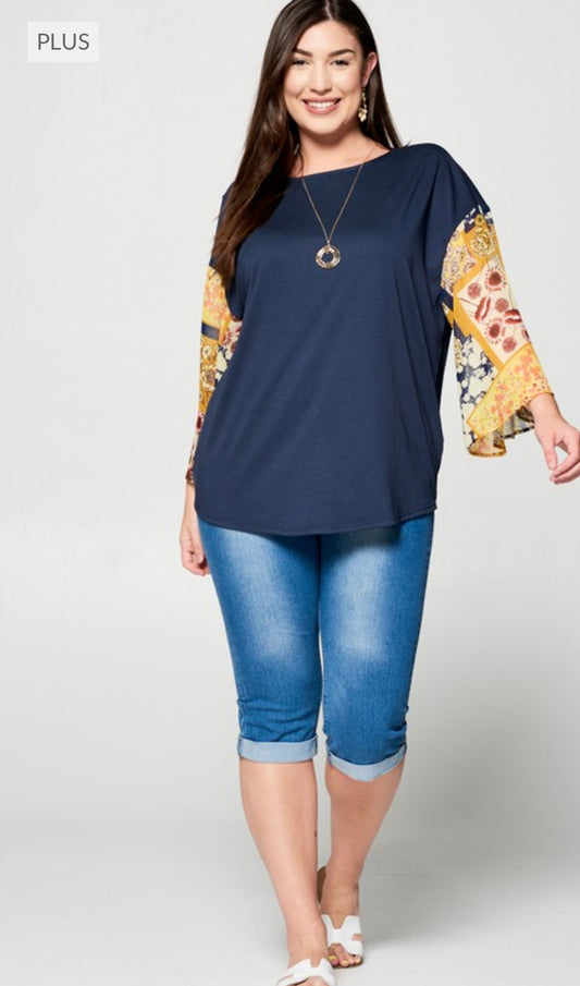 Navy/Mustard Top-Plus Size