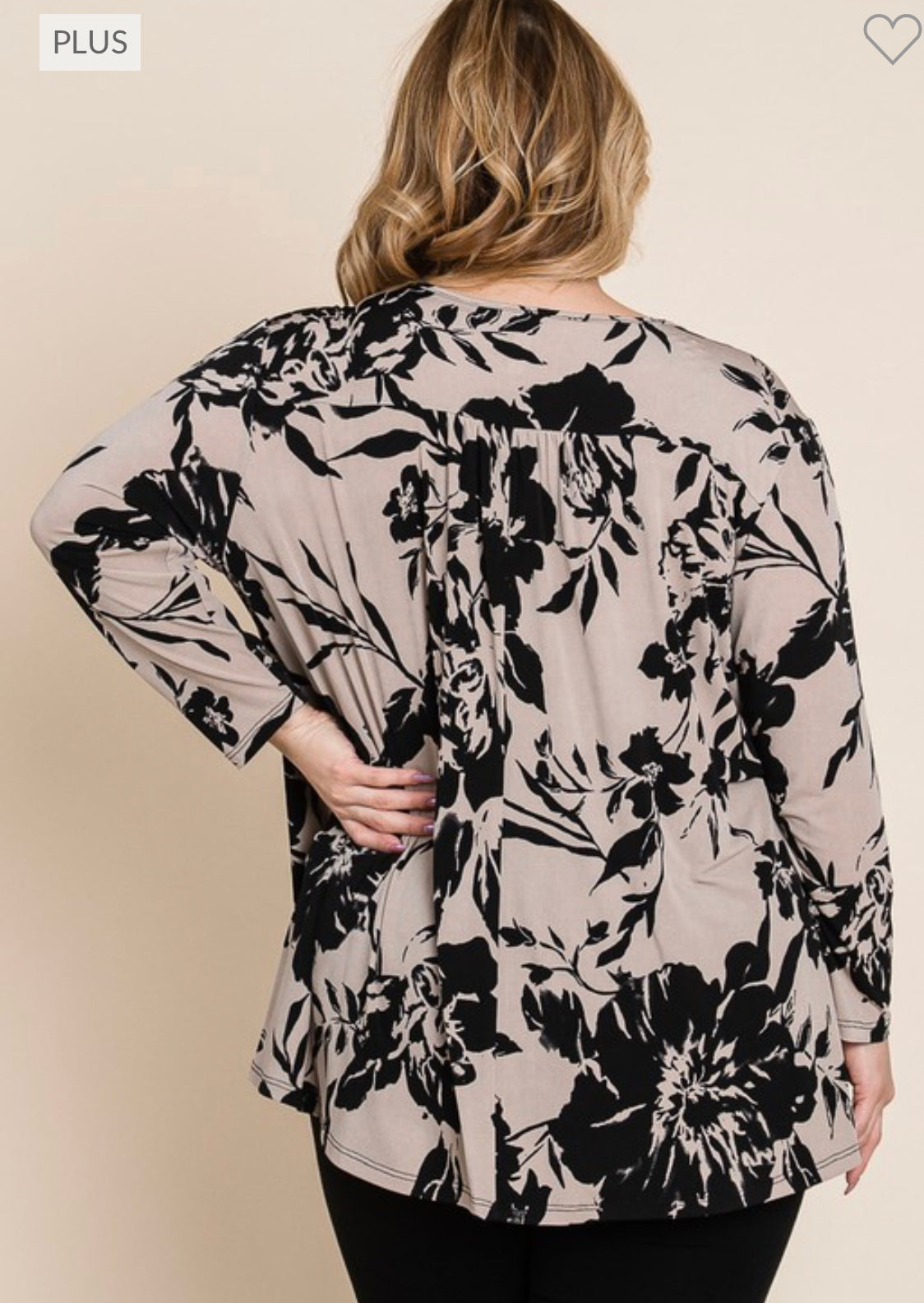 Taupe Floral V-Neck-Plus Size