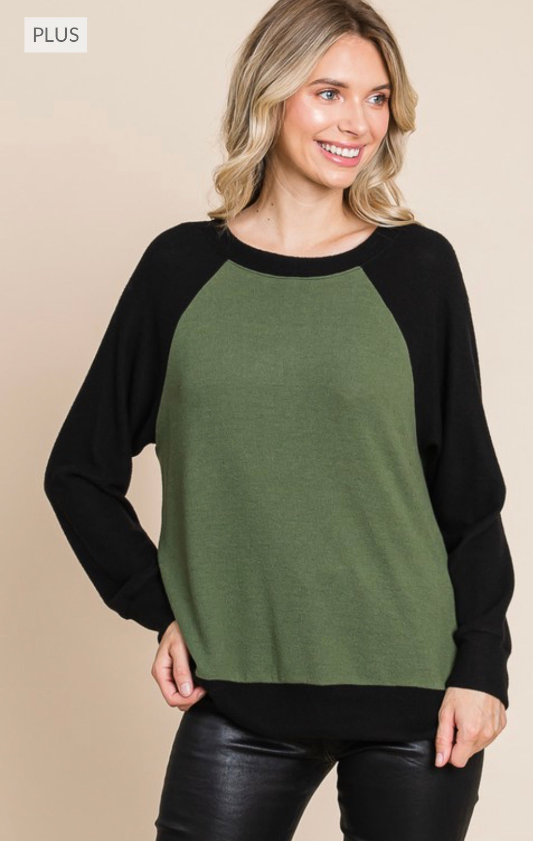 Olive Color Block Top- Plus Size