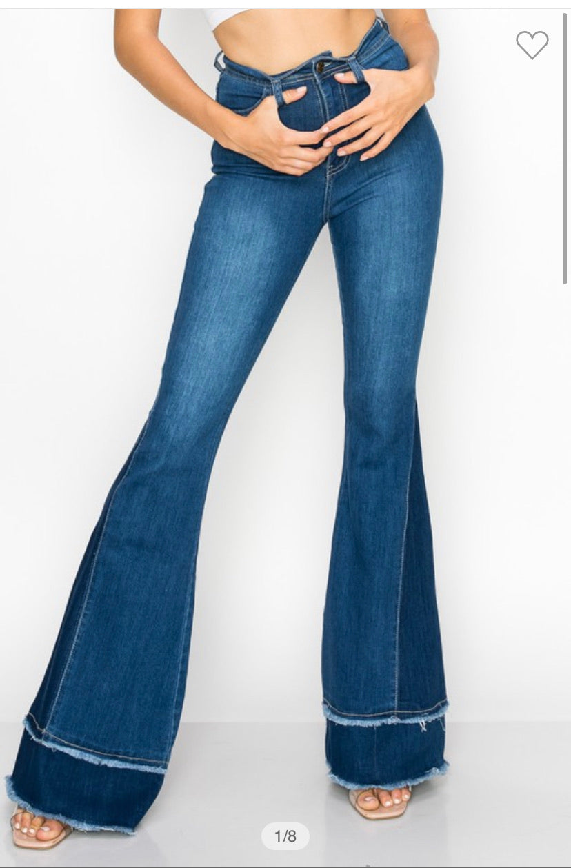 Dark Bell Bottom Jeans w/ Fray
