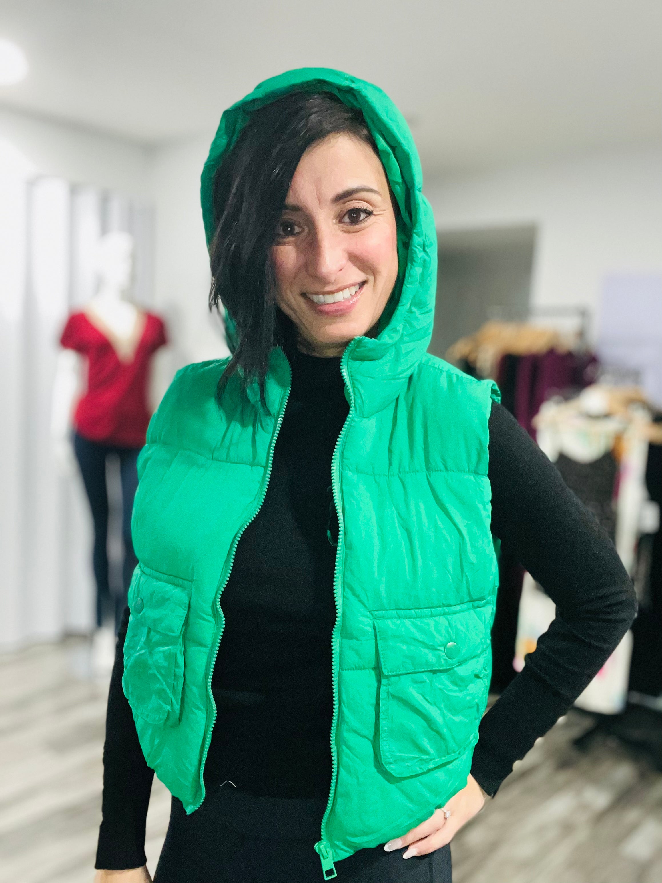 Green shop puffer vest