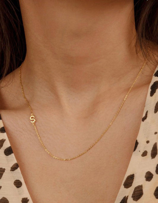 Gold Plated Dainty Sideways Initial Necklace