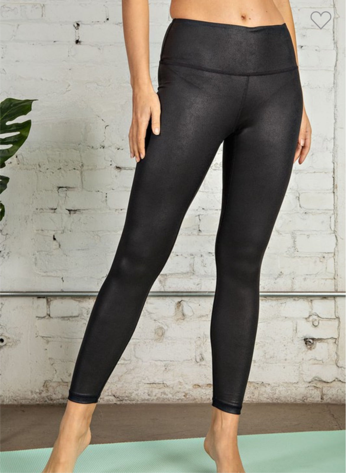 Solid Faux Leather Wide Waistband Ankle Leggings - High Waisted