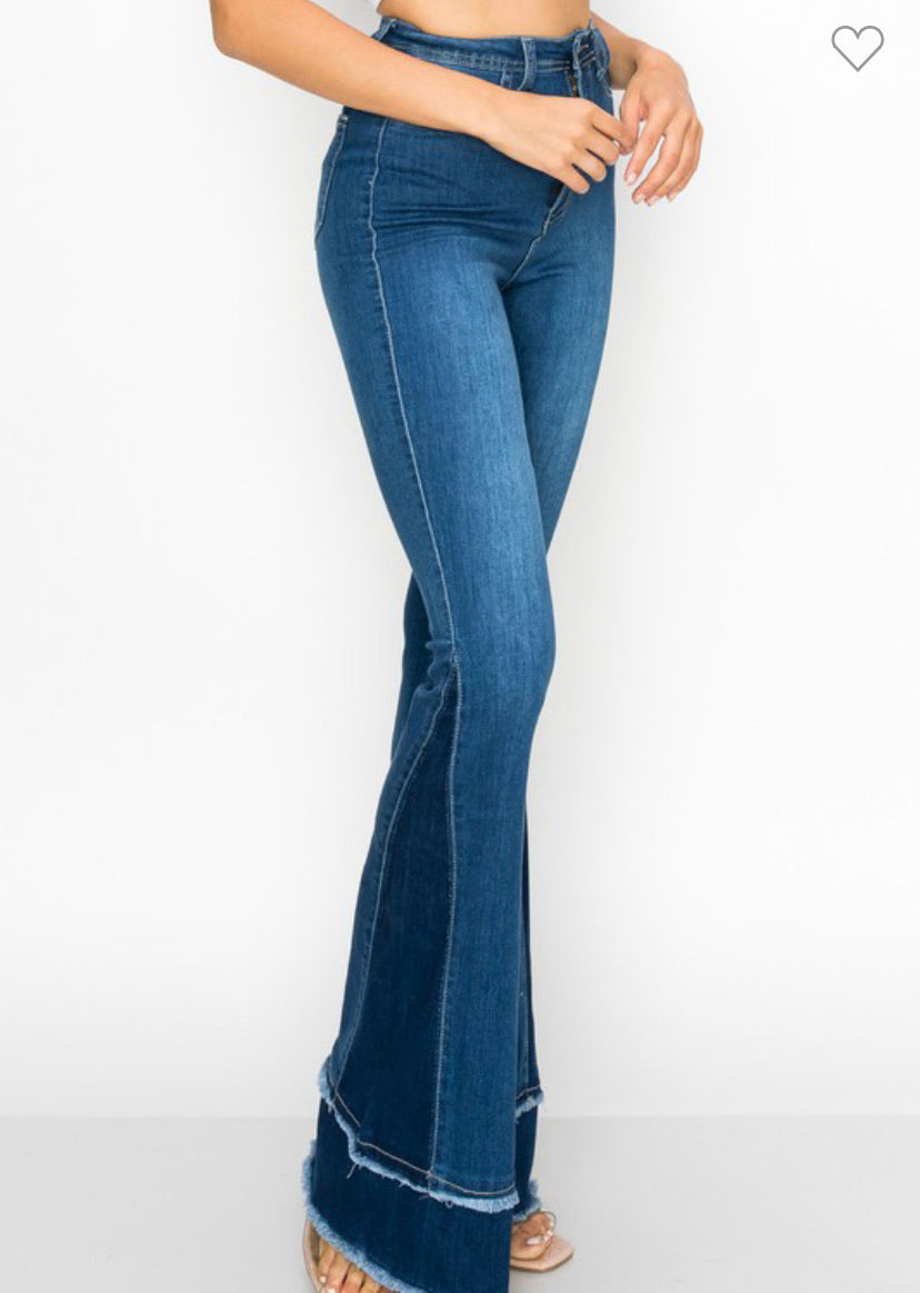 Dark Bell Bottom Jeans w/ Fray