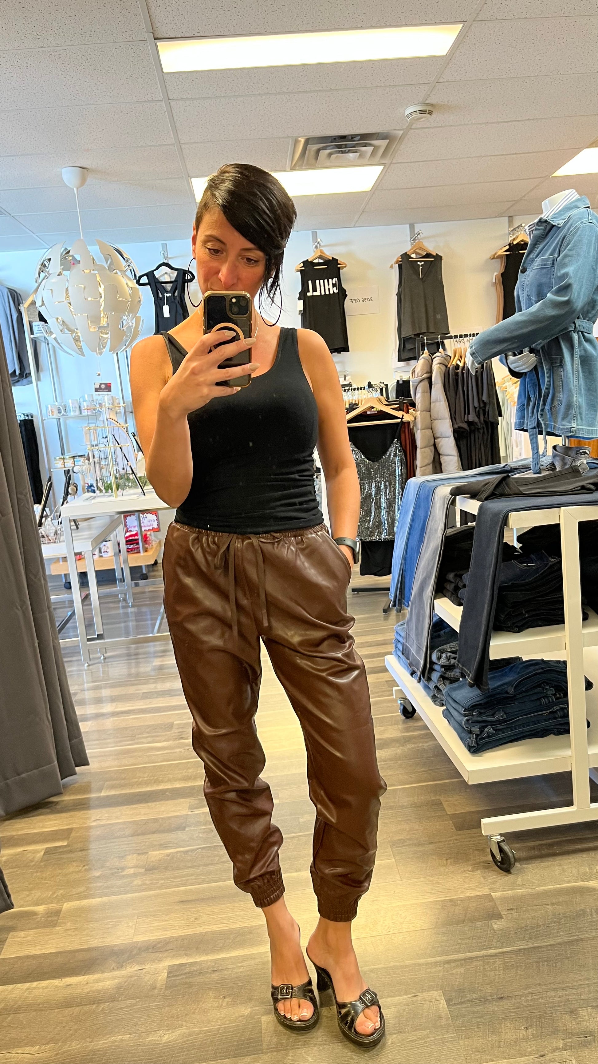 NEW Faux Leather Joggers in Brown!